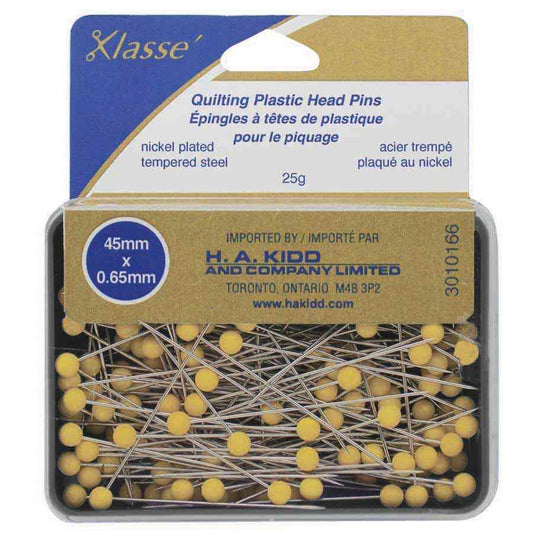 KLASSE´ - Quilting Plastic Head Pins Yellow 165pcs - 45mm (13⁄4″)
