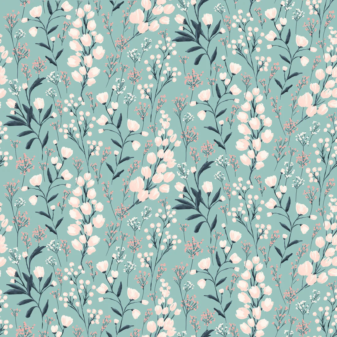 POPPIE COTTON - Painted Blossom - Amanda Grace - 24657 Teal Field of Dreams