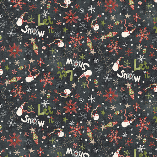 HENRY GLASS - Let it Snow Flannel - Janet Rae Nesbitt - F2878-99 Charcoal
